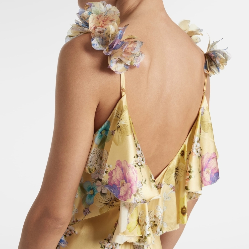 Camilla v neck bias slip dress with back frill in Darling buds - Picture 5 of 16